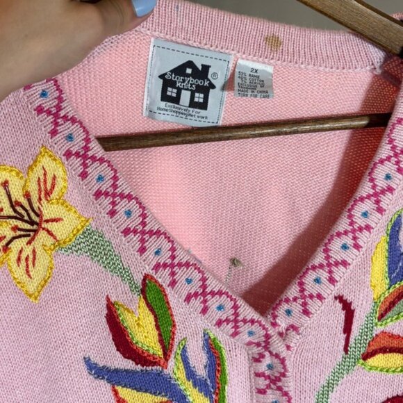 Embroidered Floral Parrot‎ Cardigan Pink Button Up Sweater Quirky Women - Picture 2 of 9
